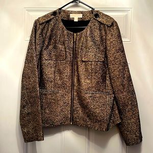 Michael Kors GOLD Tinsel Military Jacket Full Zip with pockets Size 14